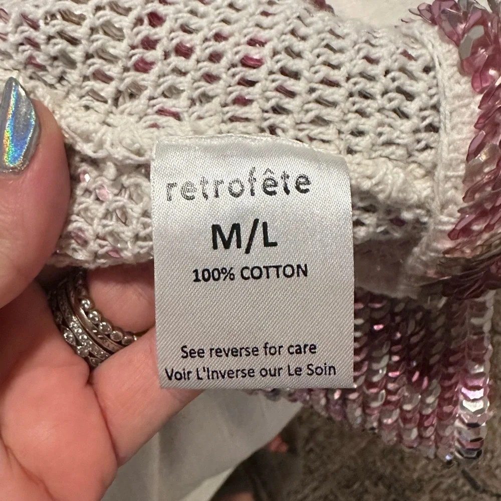 NWT Retrofete Tara Crochet Sequin Mini Dress Pink Silver Mix Medium / Large - Picture 11 of 12